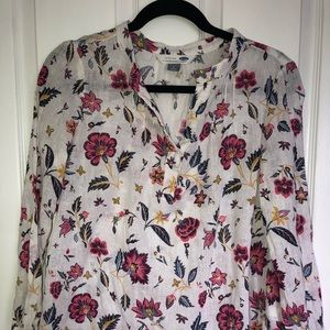 Linen Floral Tunic Top S